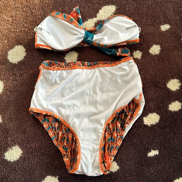 Strapless Orange Floral Print Bikini - Picture 6 of 6
